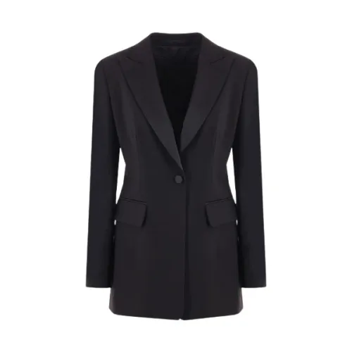Max Mara , Black Wool and Mohair Jacket with Satin Lapels ,Black female, Sizes: