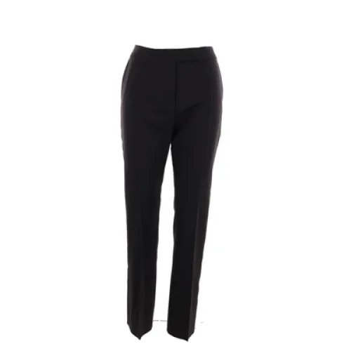 Max Mara , Black Wool and Mohair Smoking Trousers with Satin Side Bands ,Black female, Sizes: