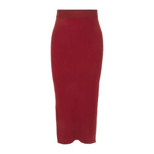 Max Mara , Bordeaux Ribbed Midi Pencil Skirt ,Red female, Sizes: