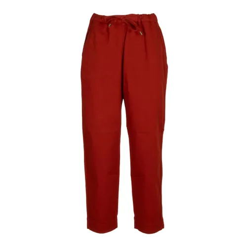 Max Mara , Burnt Terrain Elastic Cotton Pants ,Red female, Sizes: