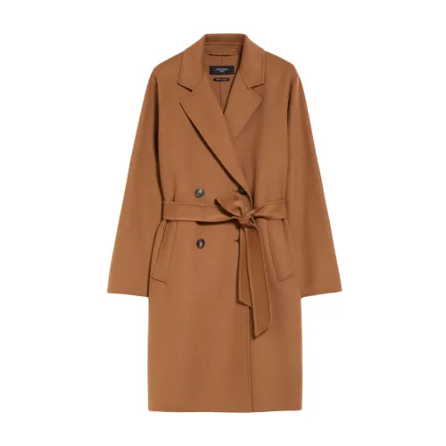 Max Mara , Camel Wool Double-Breasted Coat ,Brown female, Sizes: