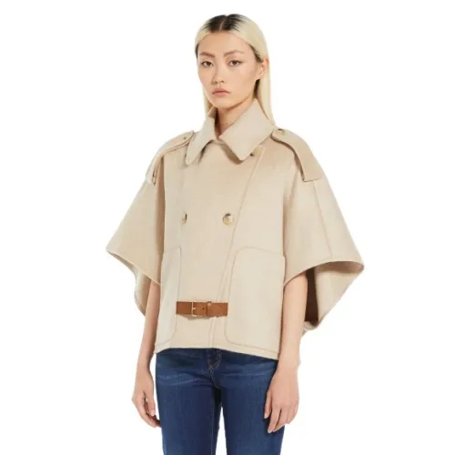 Max Mara , Cashmere Double-Breasted Cape with Military-Inspired Details ,Beige female, Sizes: ONE