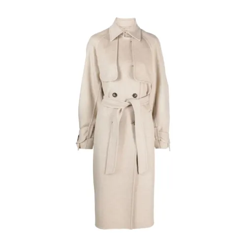 Max Mara , Double-Breasted Trench Coat in Pure Cashmere ,Beige female, Sizes: