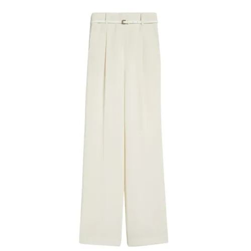 Max Mara , Fluid High-Waisted Trousers with Pleats ,White female, Sizes: