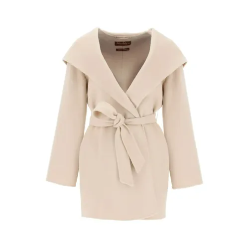 Max Mara , Hand-sewn Wool and Cashmere Coat with Integrated Hood ,Beige female, Sizes:
