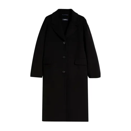 Max Mara , Long Single-Breasted Wool and Cashmere Coat ,Black female, Sizes: