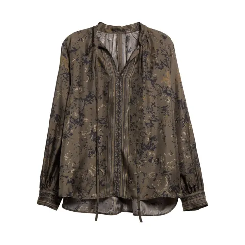Max Mara , Silk Printed Shirt with Mandarin Collar ,Brown female, Sizes: