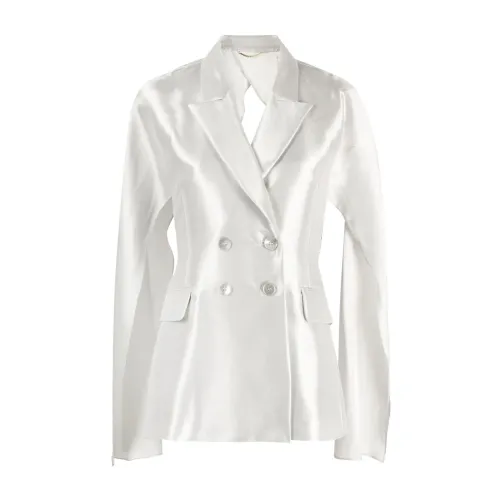 Max Mara , Silver Silk Bridal Jacket with Cape Sleeves ,Gray female, Sizes: