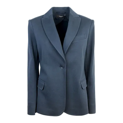 Max Mara , Slim Fit Blue Blazer with Notched Lapel ,Blue female, Sizes: