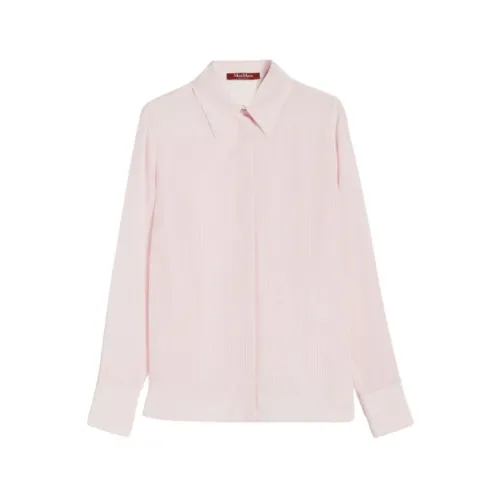 Max Mara , Striped Crêpe de Chine Shirt with Jewel Buttons ,Pink female, Sizes: