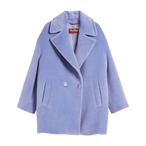 Max Mara Studio , Blue Alpaca and Wool Double-Breasted Coat ,Blue female, Sizes: