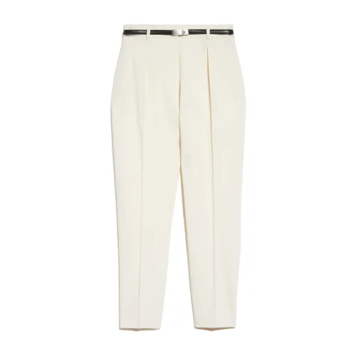 Max Mara Studio , Carrot Wool Trousers with Cropped Ankle ,White female, Sizes: