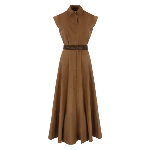 Max Mara Studio , Cotton Poplin Sleeveless Shirt Dress ,Brown female, Sizes: