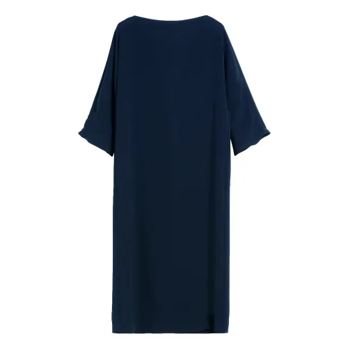 Max Mara Studio , Elegant Blue Cady Dress with Flared Sleeves and Cagoule Motif ,Blue female, Sizes: