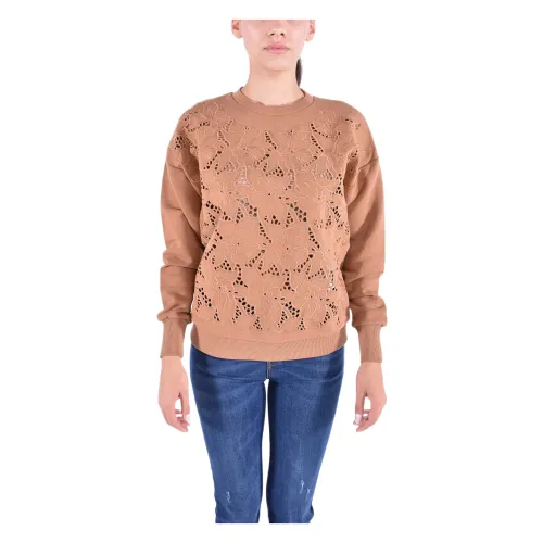 Max Mara Studio , Embroidered Crewneck Sweater ,Brown female, Sizes: