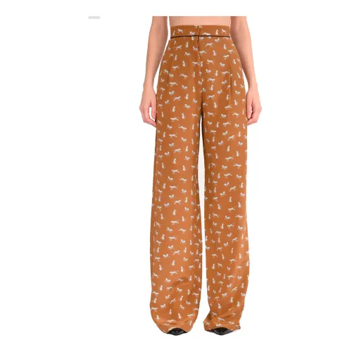 Max Mara Studio , Max Mara Studio Printed Silk Pants ,Brown female, Sizes: