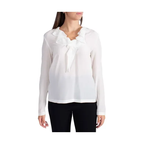 Max Mara Studio , White Studio Shirt with V-Neck and Rouche ,White female, Sizes: