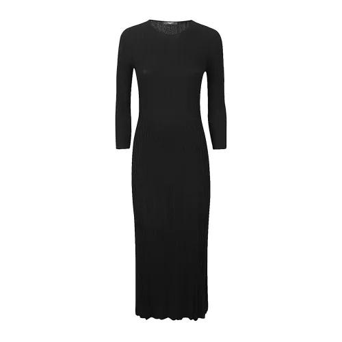 Max Mara Weekend , Black Viscose Pleated Midi Dress ,Black female, Sizes: