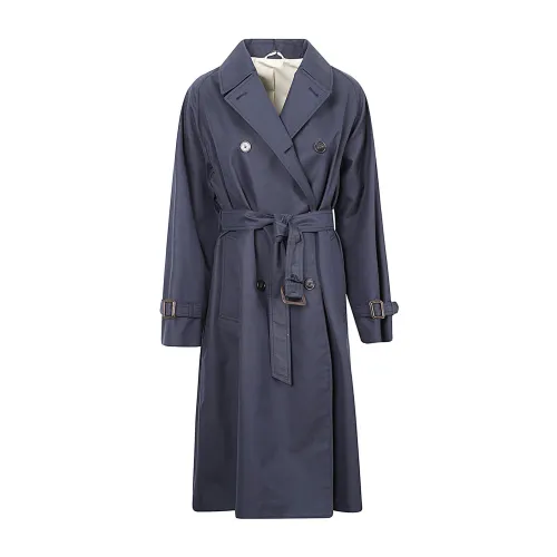 Max Mara Weekend , Blue Cotton and Polyester Medium Length Trench ,Blue female, Sizes: