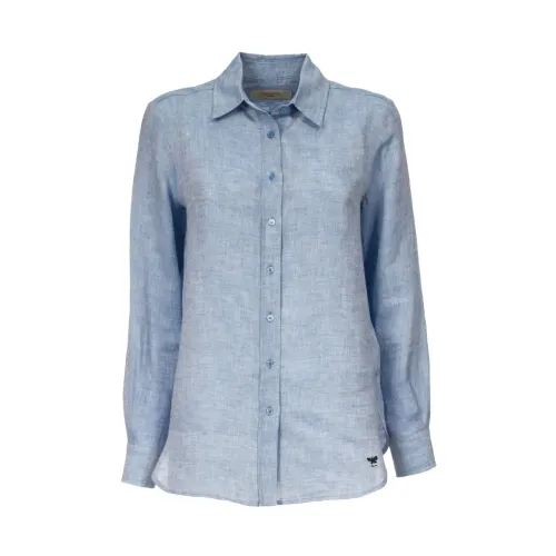 Max Mara Weekend , Classic Linen Shirt with Pointed Collar ,Blue female, Sizes: