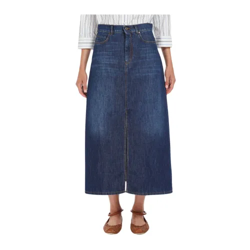 Max Mara Weekend , Denim Long Skirt with Authentic Vintage Effect ,Blue female, Sizes: