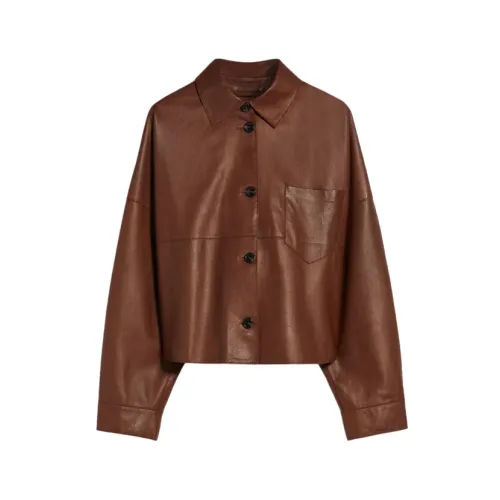 Max Mara Weekend , Leather Boxy Single-Breasted Jacket ,Brown female, Sizes: