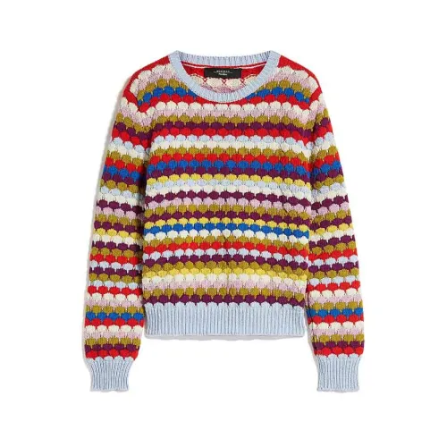 Max Mara Weekend , Multicolor Cotton Blend Sweater with Fan Stitch ,Multicolor female, Sizes:
