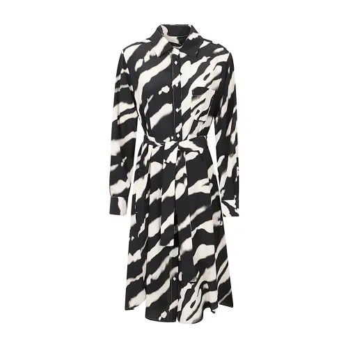 Max Mara Weekend , Silk Knee-Length Dress with Black and White Pattern ,Multicolor female, Sizes: