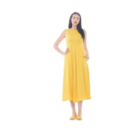 Max Mara Weekend , Sleeveless Midi Dress with Back Cutout ,Yellow female, Sizes: