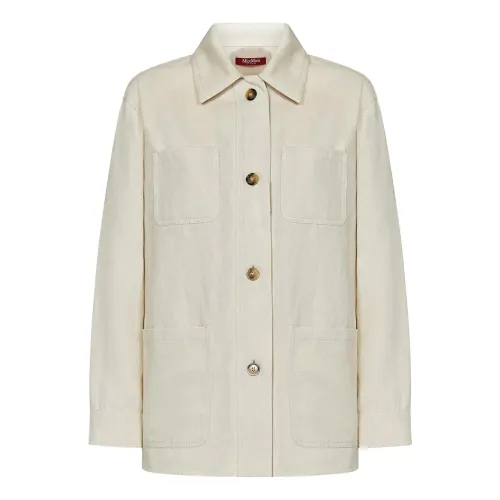 Max Mara , White Jackets with Front Buttons and Patch Pockets ,White female, Sizes: