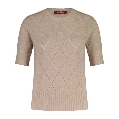 Max Mara , Wool-Cashmere Blend Checkered T-Shirt ,Beige male, Sizes: