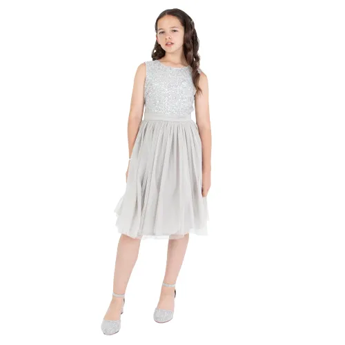 Maya Deluxe Girl's Midi Dress Sequins Embellished Party