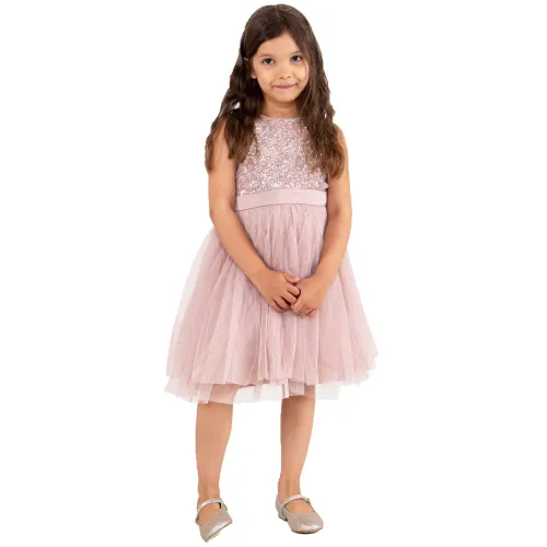 Maya Deluxe Girl's Midi Dress Sequins Embellished Party