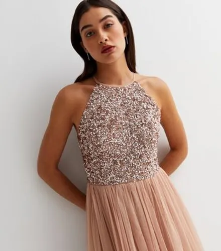 Maya Pink Sequin Halter Maxi Dress New Look