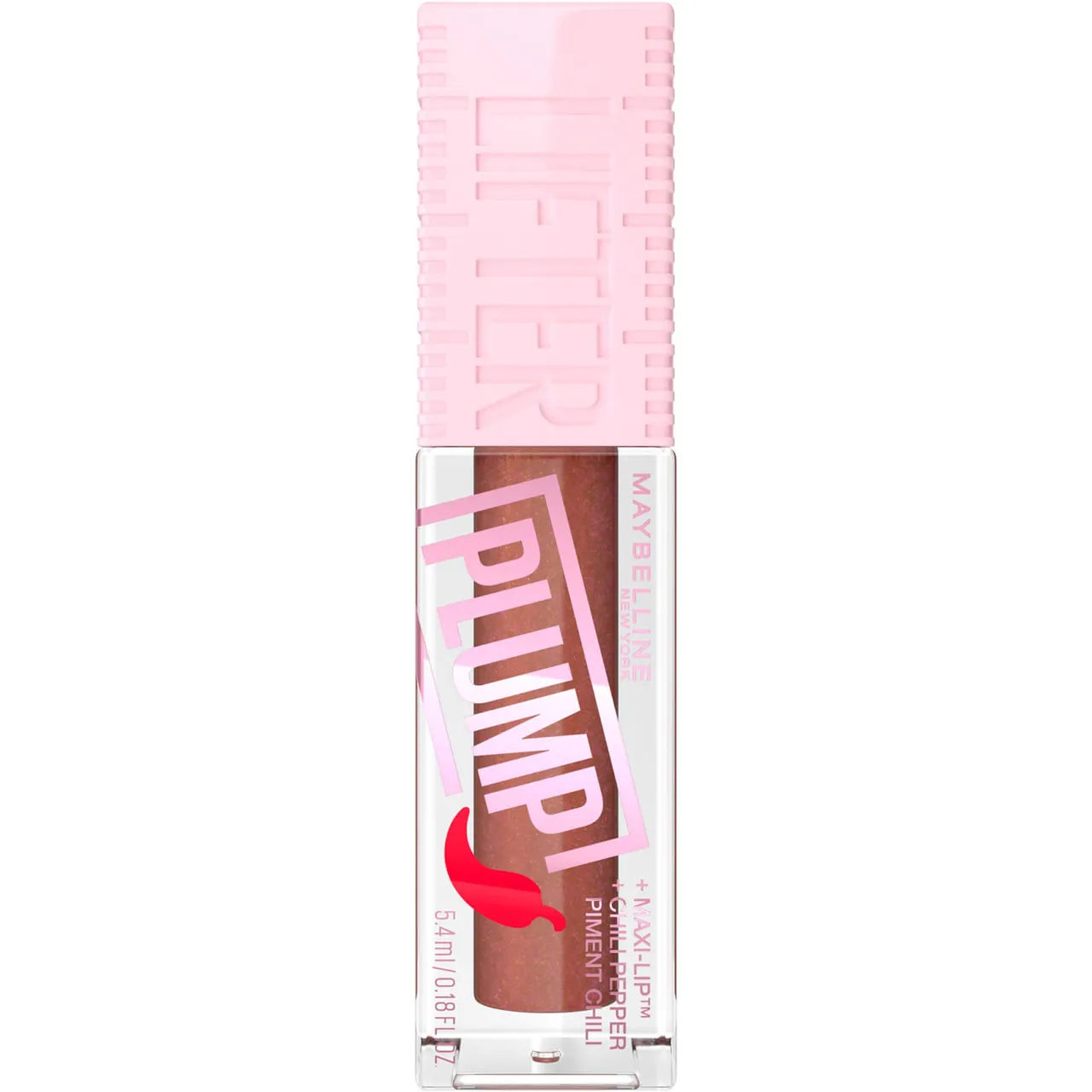 Maybelline Lifter Gloss Plumping Lip Gloss Lasting Hydration Formula With Hyaluronic Acid and Chilli Pepper (Various Shades) - Cocoa Zing