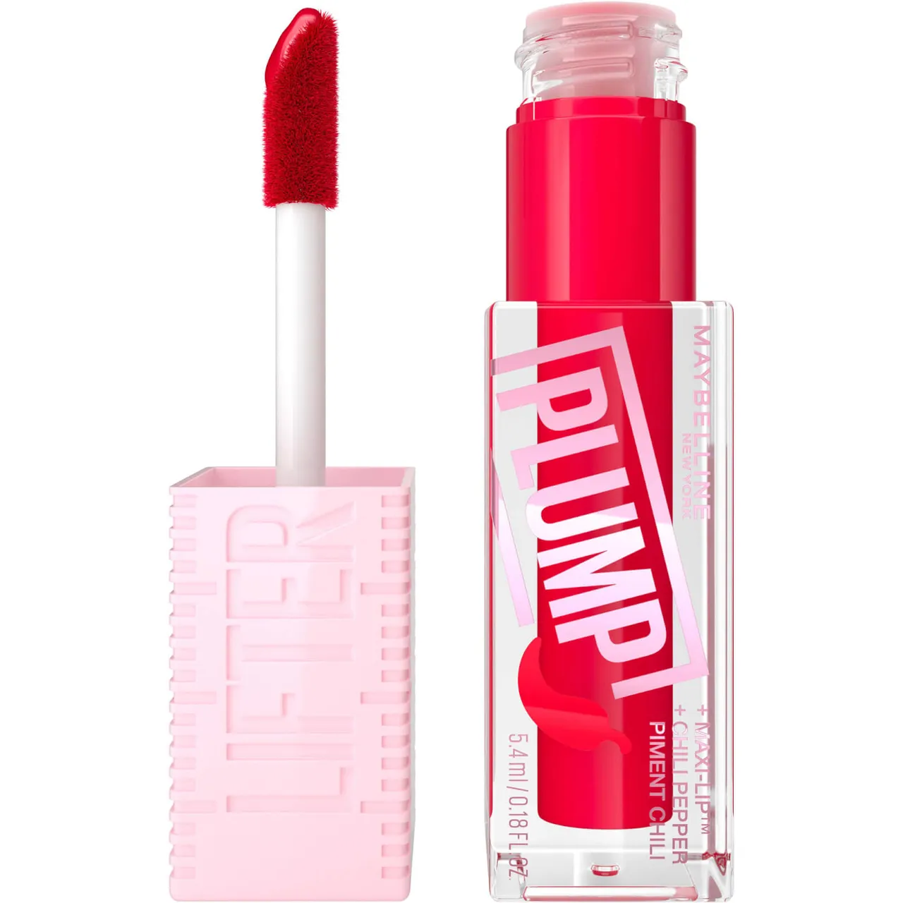 Maybelline Lifter Gloss Plumping Lip Gloss Lasting Hydration Formula With Hyaluronic Acid and Chilli Pepper (Various Shades) - Red Flag
