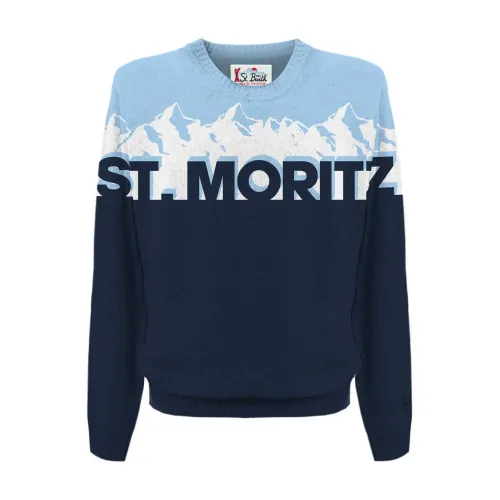 MC2 Saint Barth , Blue Sweater with Graphic Print ,Blue male, Sizes: