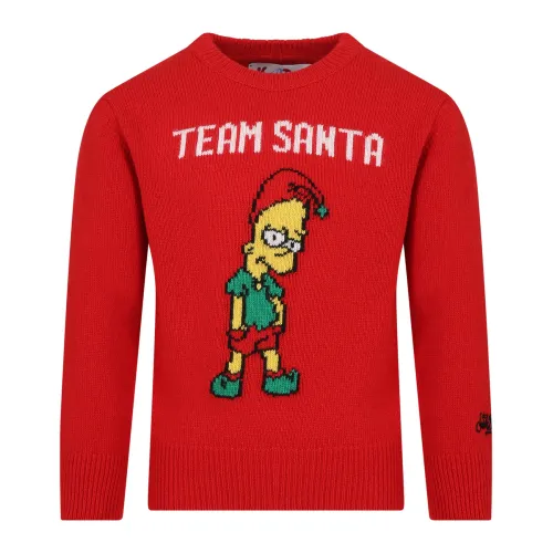 MC2 Saint Barth , Christmas Bart Simpson Red Sweater ,Red unisex, Sizes: