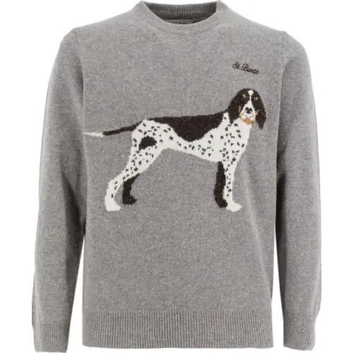 MC2 Saint Barth , Dog Print Sweater ,Gray male, Sizes: