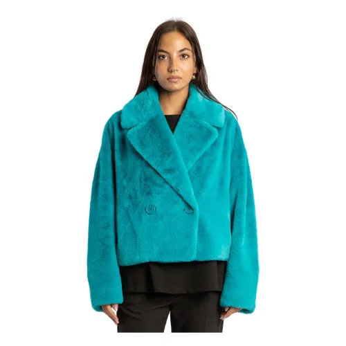 MC2 Saint Barth , Faux Fur Lapel Collar Coats ,Blue female, Sizes: