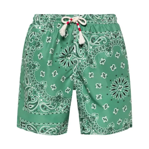 MC2 Saint Barth , Green Bandana Print Swim Shorts ,Multicolor male, Sizes: