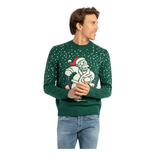 MC2 Saint Barth , Green Cashmere Blend Sweater with Merry Xmas Print ,Green male, Sizes: