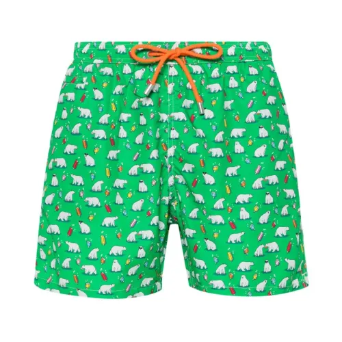MC2 Saint Barth , Green Sea Clothing Lightweight Ice Bear Print Swim Shorts ,Multicolor male, Sizes: