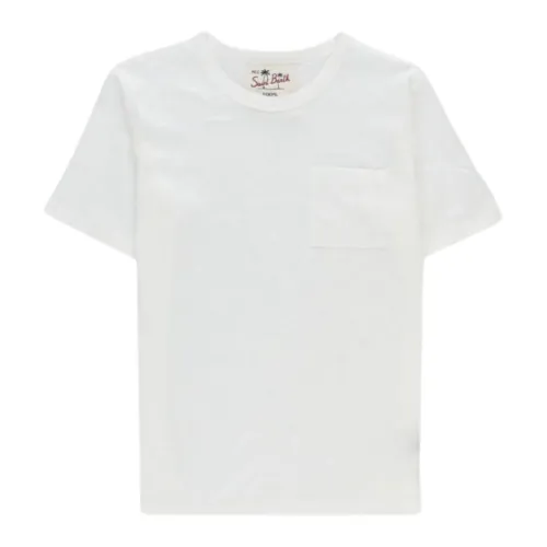 MC2 Saint Barth , Kids White T-shirt with Logo Embroidery ,White male, Sizes: