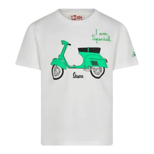 MC2 Saint Barth , Kids White T-shirt with Vespa Print ,White male, Sizes: