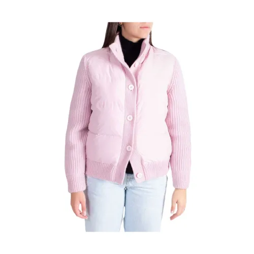 MC2 Saint Barth , Pink Quilted Coat with Embroidered Logo ,Pink female, Sizes: