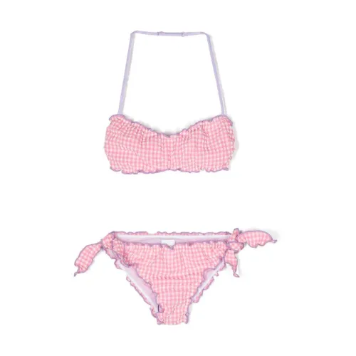 MC2 Saint Barth , Seersucker Gingham Halterneck Bikini Set ,Pink female, Sizes: