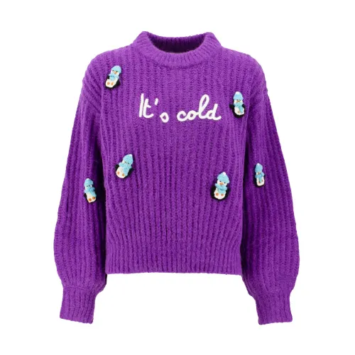 MC2 Saint Barth , Soft Penguin Patch Knitwear ,Purple female, Sizes: