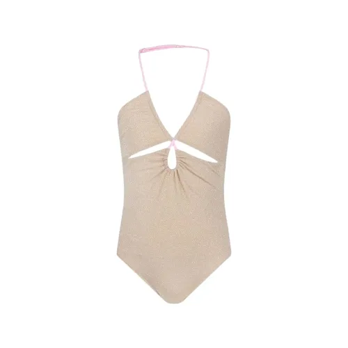 MC2 Saint Barth , Solid Woven One-Piece Swimsuit ,Beige female, Sizes:
