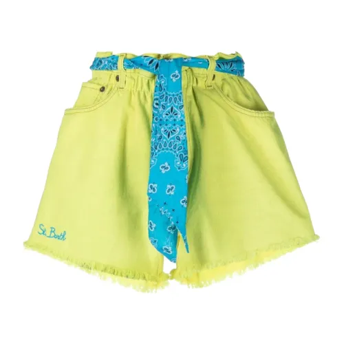 MC2 Saint Barth , Yellow Denim Kids Shorts with Smiley Face Embroidery ,Yellow female, Sizes: